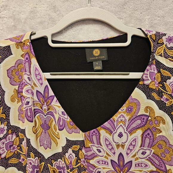 JM Collection boxy flowy womens L Floral Flowy beach coastalgrandma boho batwing - Picture 8 of 11